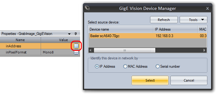 Device manager selecting address