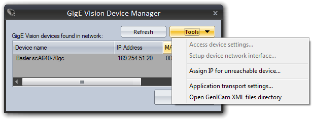 Device manager tools menu