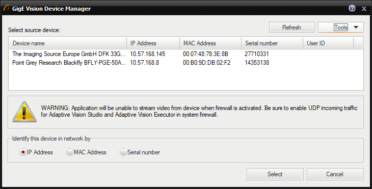 Device manager with firewall warning