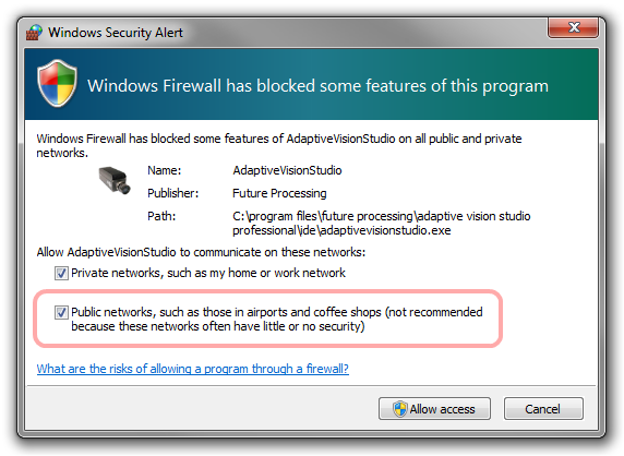 Windows 7 firewall message