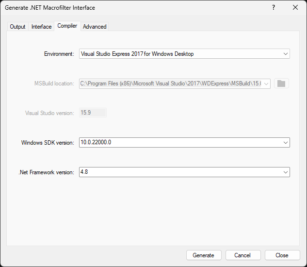 Macrofilter Interface Generator Aurora Vision