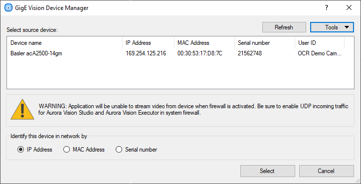 Device manager with firewall warning
