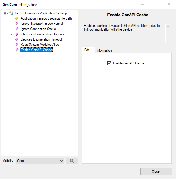 Changing parameter values in GenICam Settings Tree