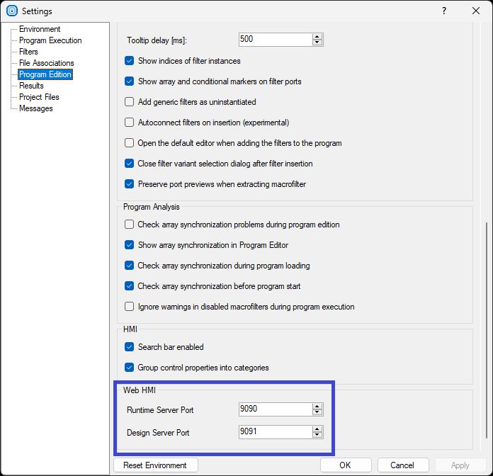 WebHMI Server Port settings