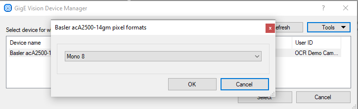 Selecting pixel format