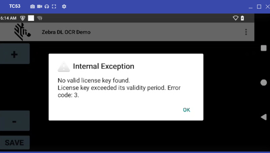 Internal Exception dialog: license key exceeded its validity period, error code 3